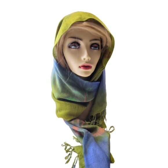 Blue and Green Rectangular Soft Light Scarf - Picture 2 of 10